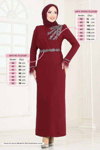 moda selvim Evening Dress 5642EDF311 Burgundy - Thumbnail