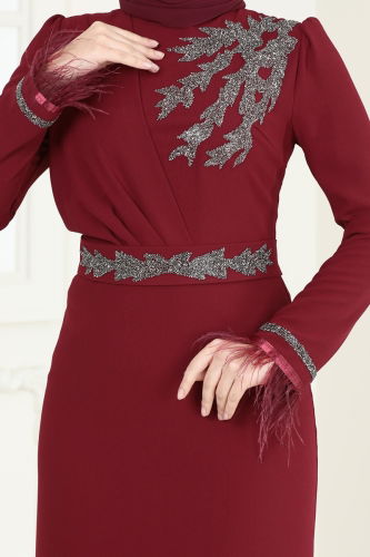 moda selvim Evening Dress 5642EDF311 Burgundy - Thumbnail