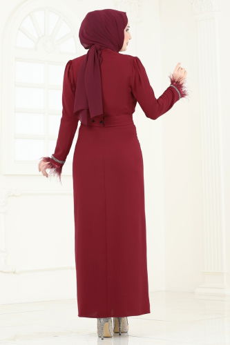 moda selvim Evening Dress 5642EDF311 Burgundy - Thumbnail