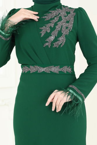 moda selvim Evening Dress 5642EDF311 Emerald - Thumbnail