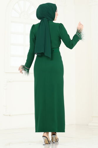 moda selvim Evening Dress 5642EDF311 Emerald - Thumbnail