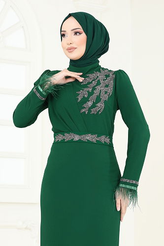 moda selvim فستان سهرة زيتي 5642EDF311 - Thumbnail