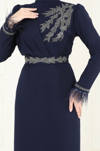 moda selvim Evening Dress 5642EDF311 Navy Blue - Thumbnail