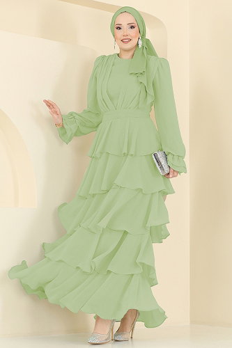 moda selvim Evening Dress 5652DMNK1166 Almond Green - Thumbnail