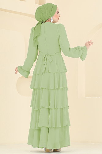 moda selvim Evening Dress 5652DMNK1166 Almond Green - Thumbnail