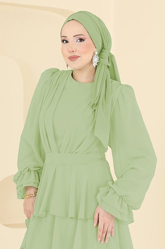 moda selvim فستان سهرة أخضر عشبي 5652DMNK1166 - Thumbnail