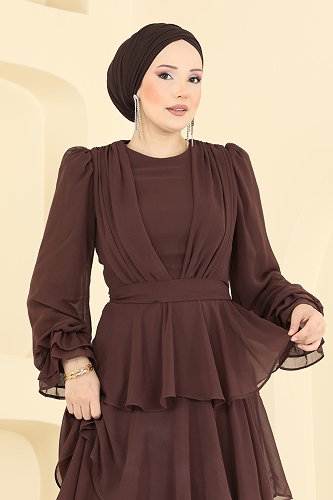 moda selvim Evening Dress 5652DMNK1166 Brown - Thumbnail