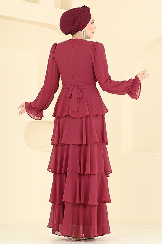 moda selvim Evening Dress 5652DMNK1166 Burgundy - Thumbnail