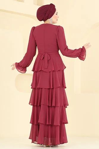 moda selvim فستان سهرة خمري 5652DMNK1166 - Thumbnail
