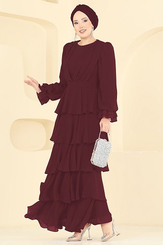 moda selvim Evening Dress 5652DMNK1166 Dark Burgundy - Thumbnail