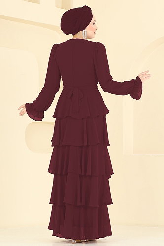 moda selvim Evening Dress 5652DMNK1166 Dark Burgundy - Thumbnail