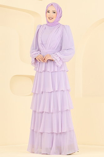 moda selvim Evening Dress 5652DMNK1166 Lilac - Thumbnail