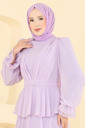 moda selvim Evening Dress 5652DMNK1166 Lilac - Thumbnail