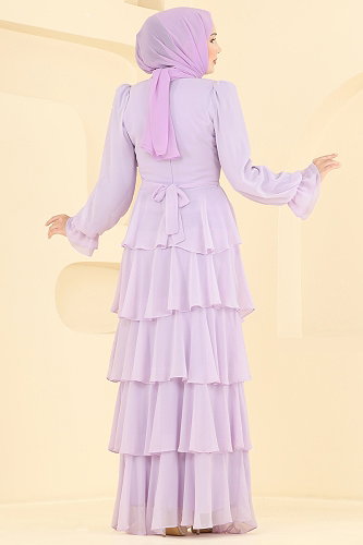 moda selvim Evening Dress 5652DMNK1166 Lilac - Thumbnail