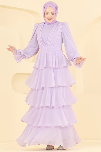 moda selvim فستان سهرة ليلكي 5652DMNK1166 - Thumbnail
