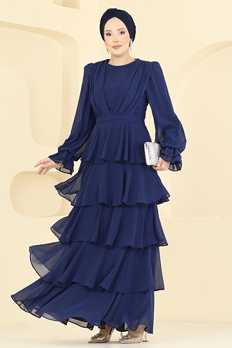 moda selvim Evening Dress 5652DMNK1166 Navy Blue - Thumbnail