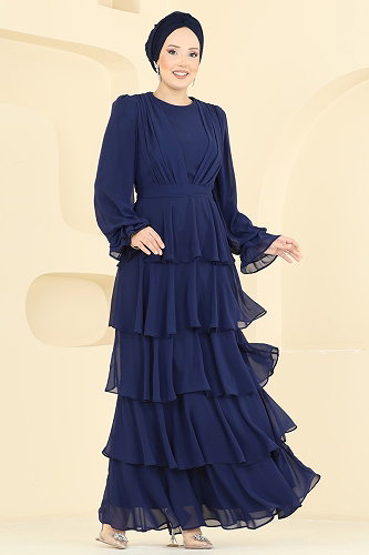 moda selvim Evening Dress 5652DMNK1166 Navy Blue - Thumbnail