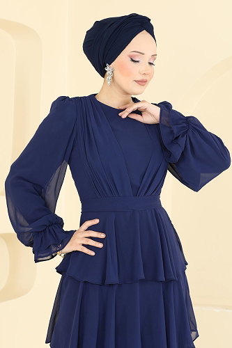 moda selvim Evening Dress 5652DMNK1166 Navy Blue - Thumbnail