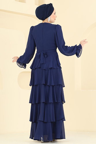 moda selvim Evening Dress 5652DMNK1166 Navy Blue - Thumbnail
