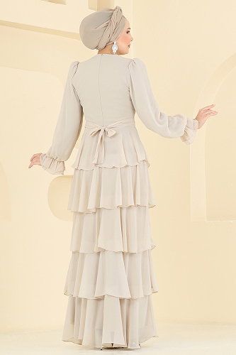 moda selvim فستان سهرة بيج 5652DMNK1166 - Thumbnail