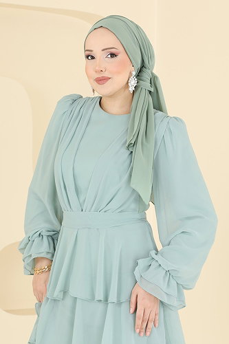 moda selvim Evening Dress 5652DMNK1166 Water Green - Thumbnail