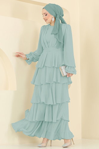 moda selvim Evening Dress 5652DMNK1166 Water Green - Thumbnail