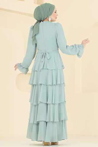 moda selvim فستان سهرة اخضر فاتح 5652DMNK1166 - Thumbnail