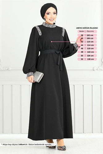 moda selvim Evening Dress 5656END900-M Black - Thumbnail