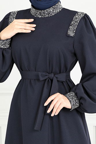 moda selvim Evening Dress 5656END900-M Navy Blue - Thumbnail