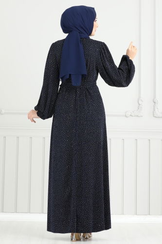 moda selvim Evening Dress 5657EDF311 Navy Blue - Thumbnail