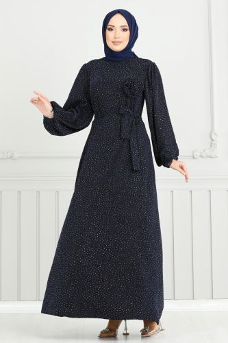 moda selvim فستان سهرة كحلي 5657EDF311 - Thumbnail