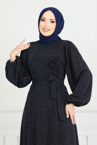 moda selvim فستان سهرة كحلي 5657EDF311 - Thumbnail