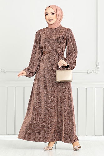 moda selvim Evening Dress 5657END900-M Copper - Thumbnail