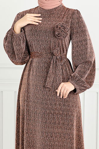 moda selvim فستان سهرة نحاسي 5657END900-M - Thumbnail