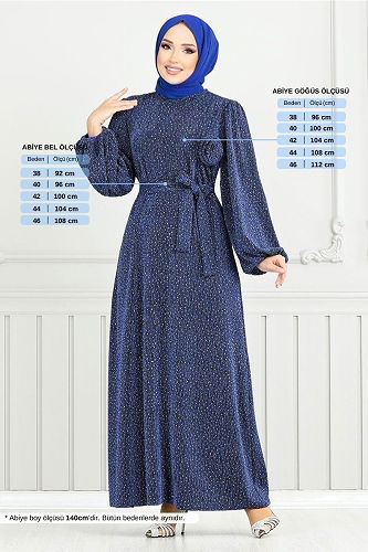 moda selvim Evening Dress 5657END900-M Indigo - Thumbnail