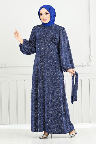 moda selvim Evening Dress 5657END900-M Indigo - Thumbnail