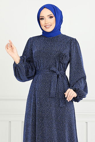 moda selvim Evening Dress 5657END900-M Indigo - Thumbnail