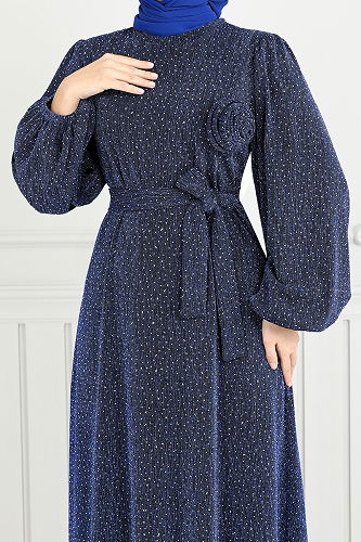 moda selvim Evening Dress 5657END900-M Indigo - Thumbnail