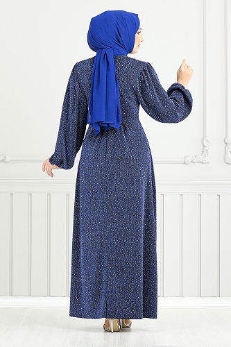 moda selvim Evening Dress 5657END900-M Indigo - Thumbnail