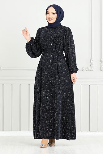 moda selvim Evening Dress 5657END900-M Navy Blue - Thumbnail