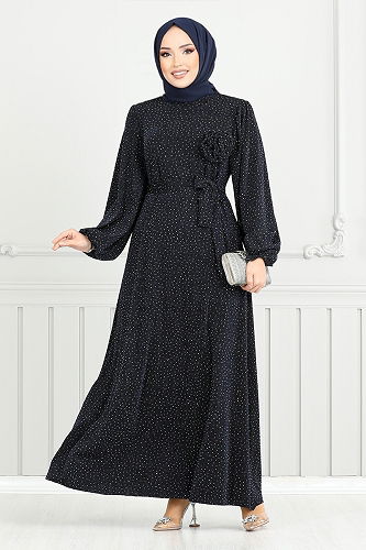 moda selvim Evening Dress 5657END900-M Navy Blue - Thumbnail