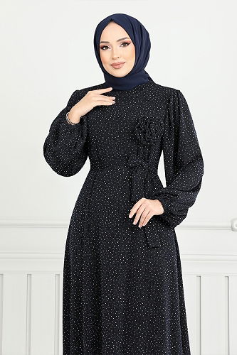 moda selvim Evening Dress 5657END900-M Navy Blue - Thumbnail