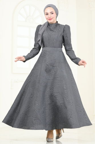 moda selvim Evening Dress 5658EDF311 Anthracite - Thumbnail