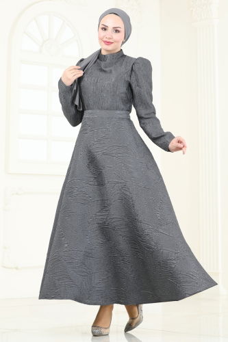 moda selvim Evening Dress 5658EDF311 Anthracite - Thumbnail