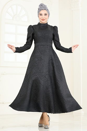 moda selvim Evening Dress 5658EDF311 Black - Thumbnail