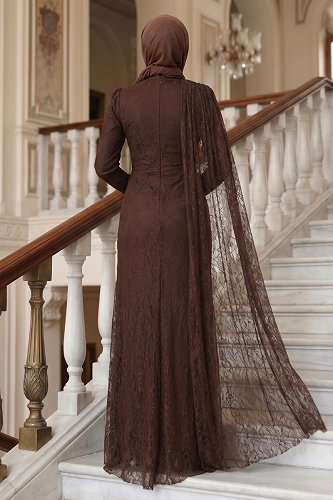moda selvim Evening Dress 5659DMNK1166 Brown - Thumbnail