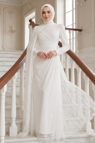 moda selvim Evening Dress 5659DMNK1166 Ecru - Thumbnail