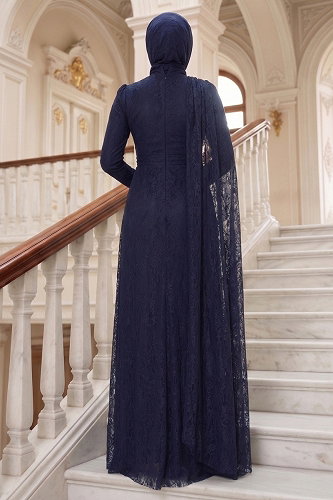 moda selvim Evening Dress 5659DMNK1166 Navy Blue - Thumbnail