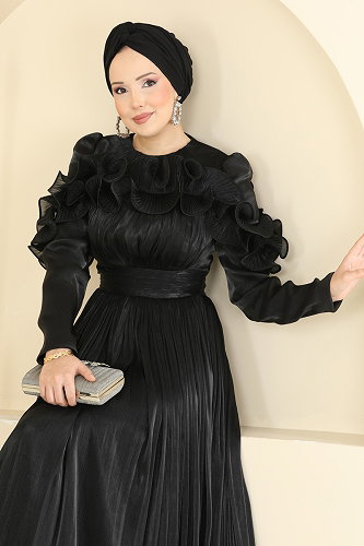 moda selvim Evening Dress 5661DMNK1166 Black - Thumbnail