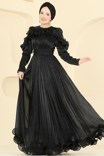 moda selvim Evening Dress 5661DMNK1166 Black - Thumbnail